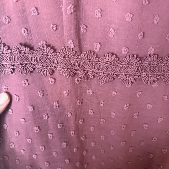 Lulu’s Rose Mauve Lace Trim Midi Dress | Tiered Swiss Dot | Size M - Picture 6 of 8